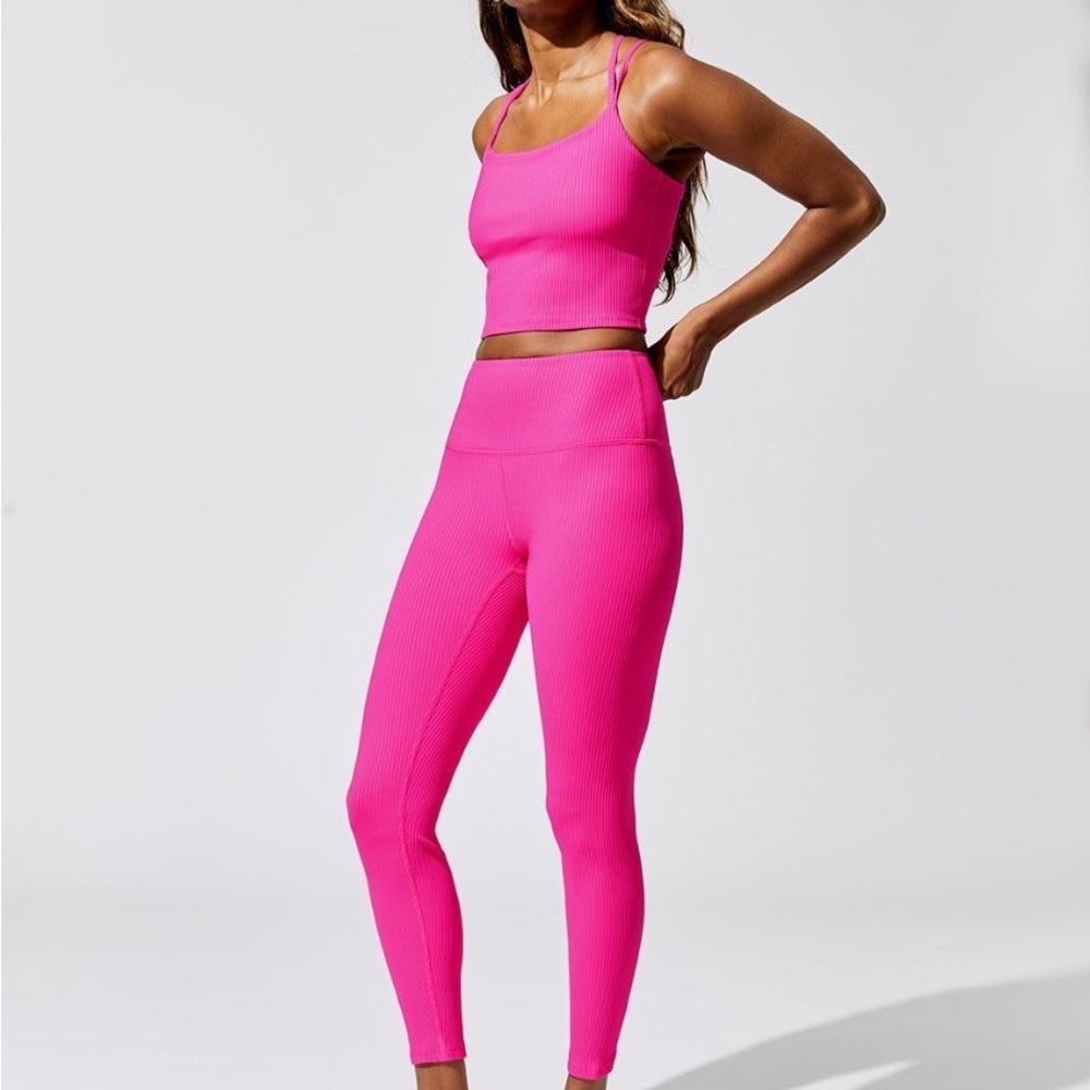 Carbon38 Hot Pink Zebra Ribbed Activewear Set